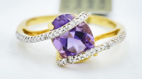 GENUINE 2.45 Cts AMETHYST & DIAMONDS RING 10K GOLD * Free Appraisal Service -NWT - 第 1/4 張圖片