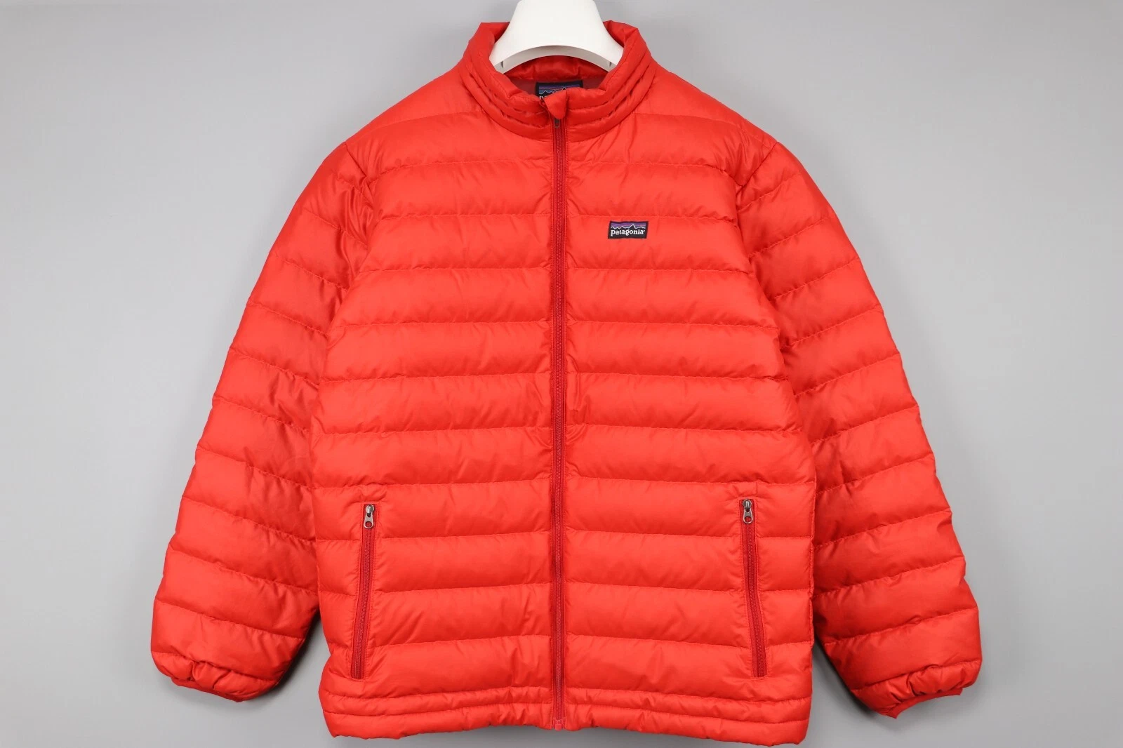 PATAGONIA Authentic Logo Orange Down Zip Jacket Boys Sz 10-12 years 160 CM