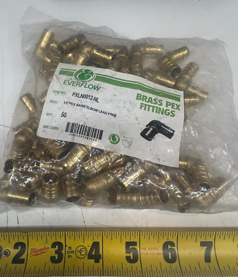 Bag of 50) 1/2'' PEX Barb Brass Elbow Lead Free PXLN0012-NL Clamp Crimp 200 Psi