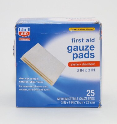 Rite Aid First Aid Gauze Pads Non-Adhesive-Sterile 3'' X 3'' Medium 25 count NIB