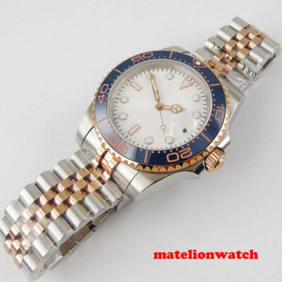 Sapphire Rose Gold Men's Automatic NH35/Miyota8215 Watch White Dial Date 40mm