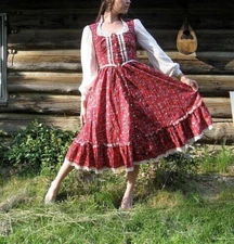 Gunne Sax Size 3 Cottagecore Prairie Midi Dress Vintage Floral Boho Lace Farm