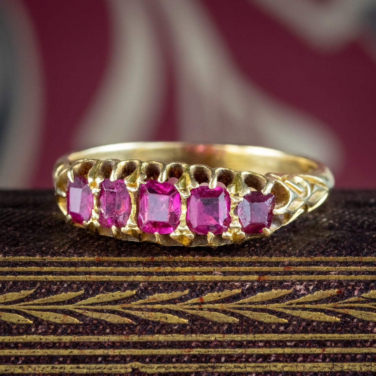 Antique Victorian Ruby Five Stone Ring 0.90ct Tot… - image 1