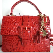 🌹Brahmin Francine Top Handle Red Scarlet Satchel Leather Bag + Tassel NWT**HTF 