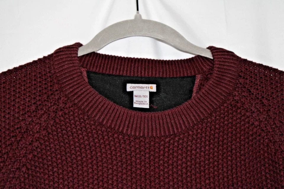 Carhartt Burgundy Sweater Cotton Blend Knit Black Elbow Pads Crew Neck M - Изображение 3 из 4