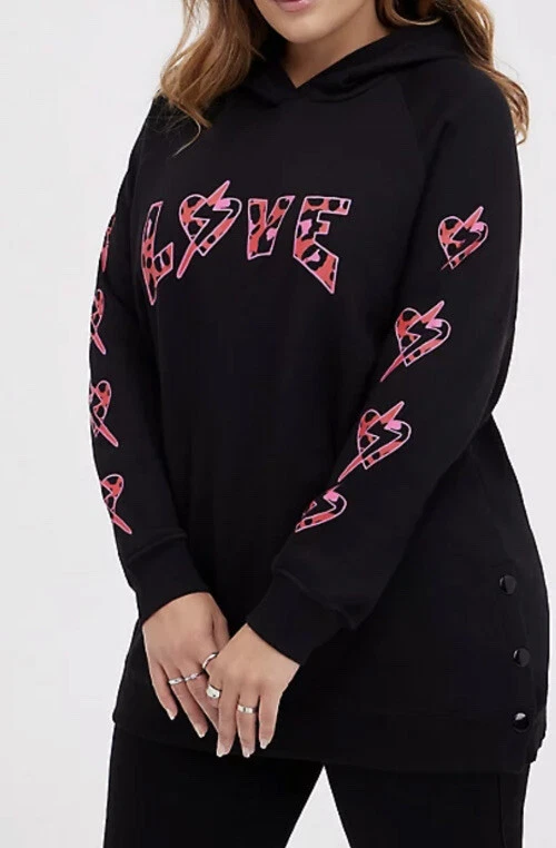 Torrid Women's Plus Size 3 3X 22-24 Love Bolt Black Fleece Hoodie Sweatshirt  New | eBay