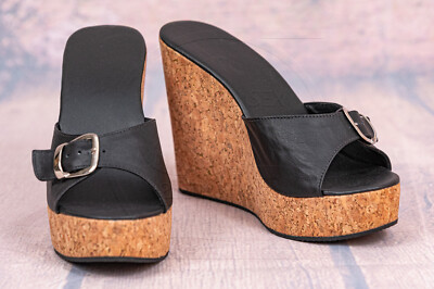 Hochwertige handgefertigte High-Heel-Wedges, echtes Leder, verstellbare Schnalle