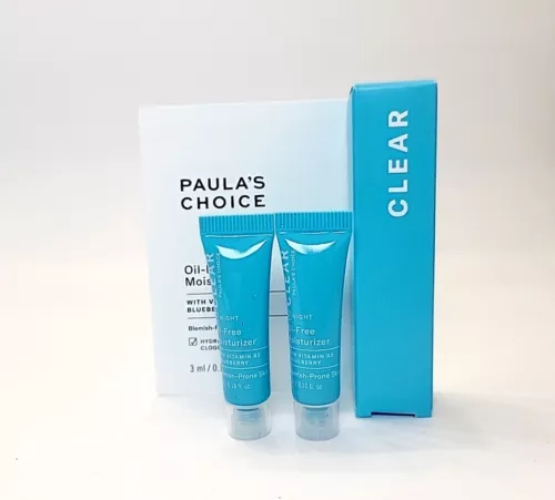 2x PAULA'S CHOICE CLEAR Oil Free Moisturizer 0.1 Oz/ 3 mL Ea Mini NEW