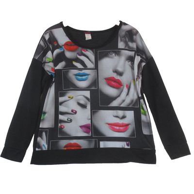 BLUSH Top Womens Large Black Long Sleeve Round Neck Fashionista Model Glamorous