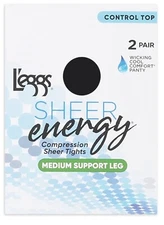 L'eggs Sheer Energy Women's Control Top Pantyhose  Size B Jet Black 