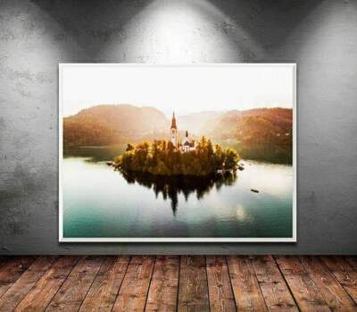 Fotografie Slowenien See Drucke | Bleder See Bergfotografie zu verkaufen,