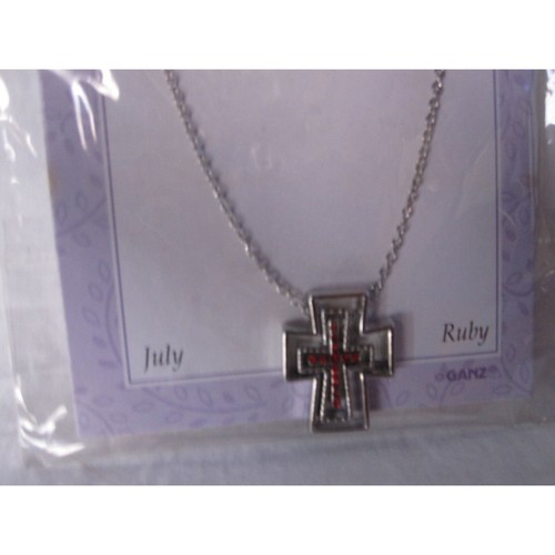 NEW Holy Trinity Birthstone Cross by Ganz July Ruby Silver Stones Beautiful! - Picture 2 of 3
