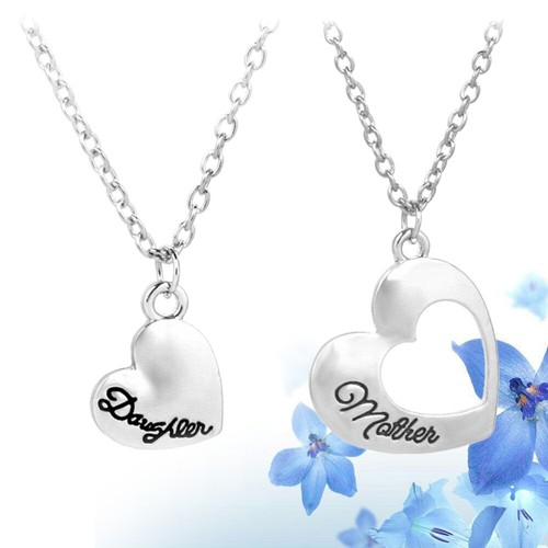 2 Pcs Heart Necklace Mom Daughter Necklaces Mothers Day Gift