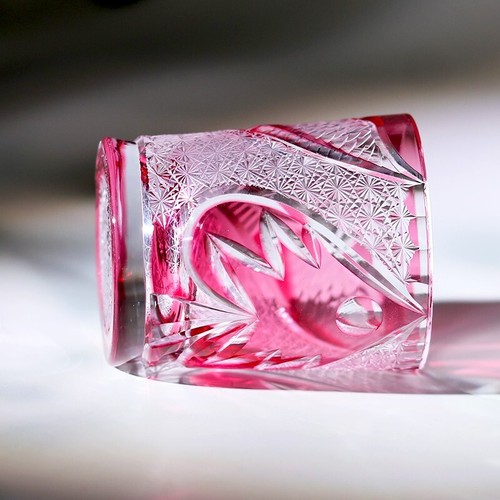 Premium Pink Colored Whisky Glass 250ml Hand Carved Edo Kiriko Glass Artwork - Picture 2 of 6