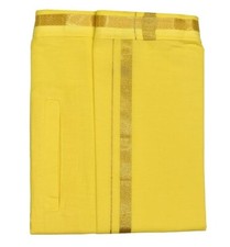 Men's Cotton Dhoti Gold Zari Pocket Adjustable for all size 28"- 44" yellow