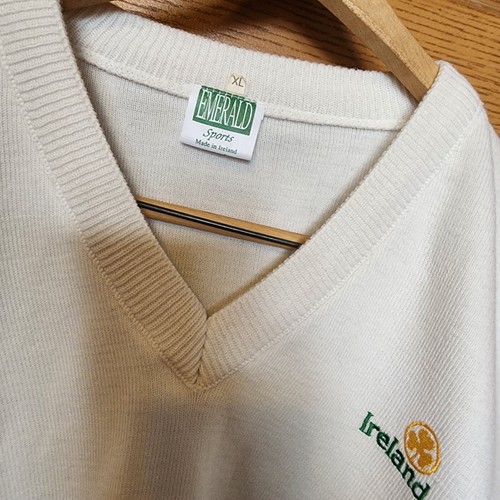 Maglione Emerald Sports Vintage Irlanda Uomo Taglia XL Maglione Bianco con Bordo Verde - Foto 7 di 12