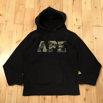 CHAMPION × BAPE camo Reverse Weave pullover hoodie Black A Bathing