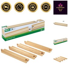 Long Straight Wooden Train Tracks Set: 4 Expandable Pieces for Imaginative Play