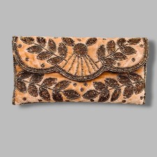 Gold Velvet Hand Beaded Clutch Indian Embroidery Clutch , Golden Wedding Bag