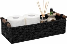 Black Toilet Tank Basket Back of Toilet Bathroom Storage  Handwoven Paper Rope