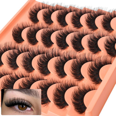 Natural Look False Eyelashes - 14 Pairs Short Wispy Cat Eye Faux Mink Lashes