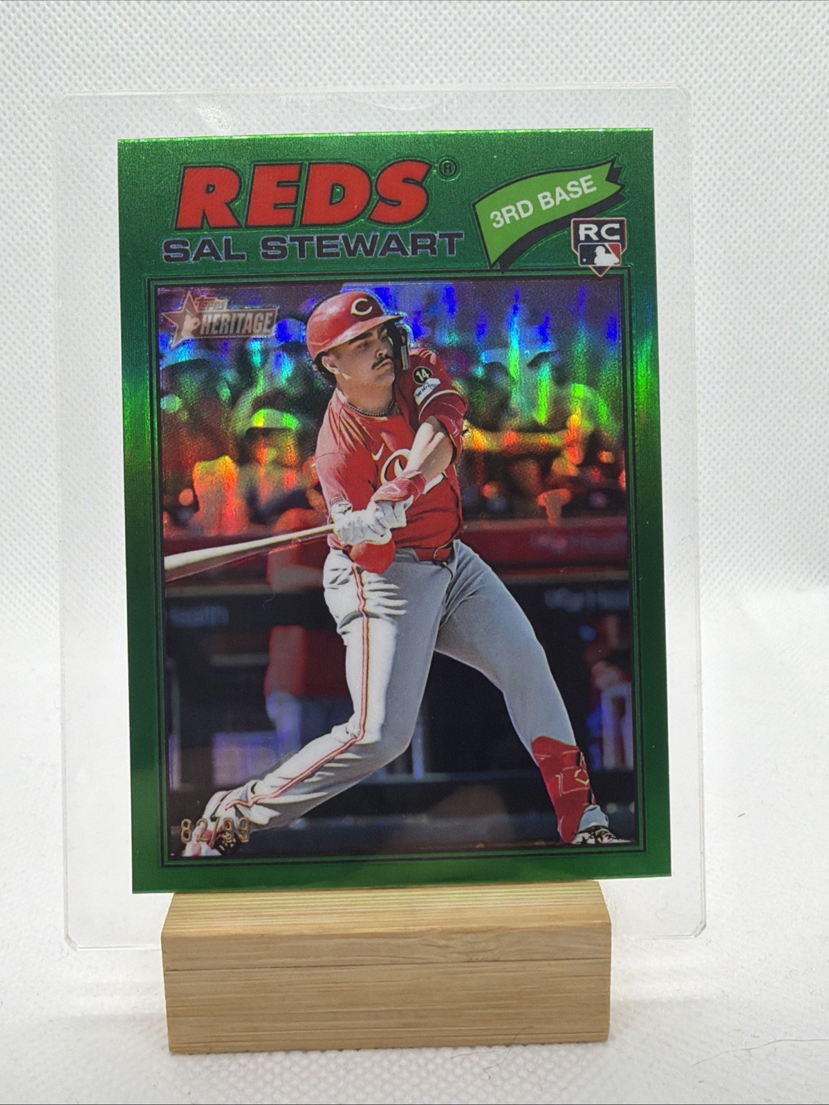 SAL STEWART 2026 TOPPS HERITAGE #221 ROOKIE CHROME GREEN REFRACTOR RC /99 REDS