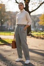 Vintage Casablanca Wool Blend Pleated Check Print Trousers Size Med-Lg