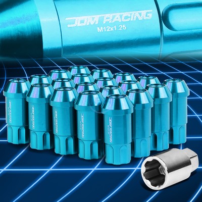 Aluminum M12x1.25 6-Point Spline Open Light BLue 25mm OD 20 Lug Nuts/Set+Key