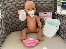Baby Born Girl Doll With Dummy, Bottle, Spoon and Bowl, Nappy and Food Packages