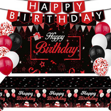 Red Birthday Background Party Supplies Decorations Red and Black Happy Birthday