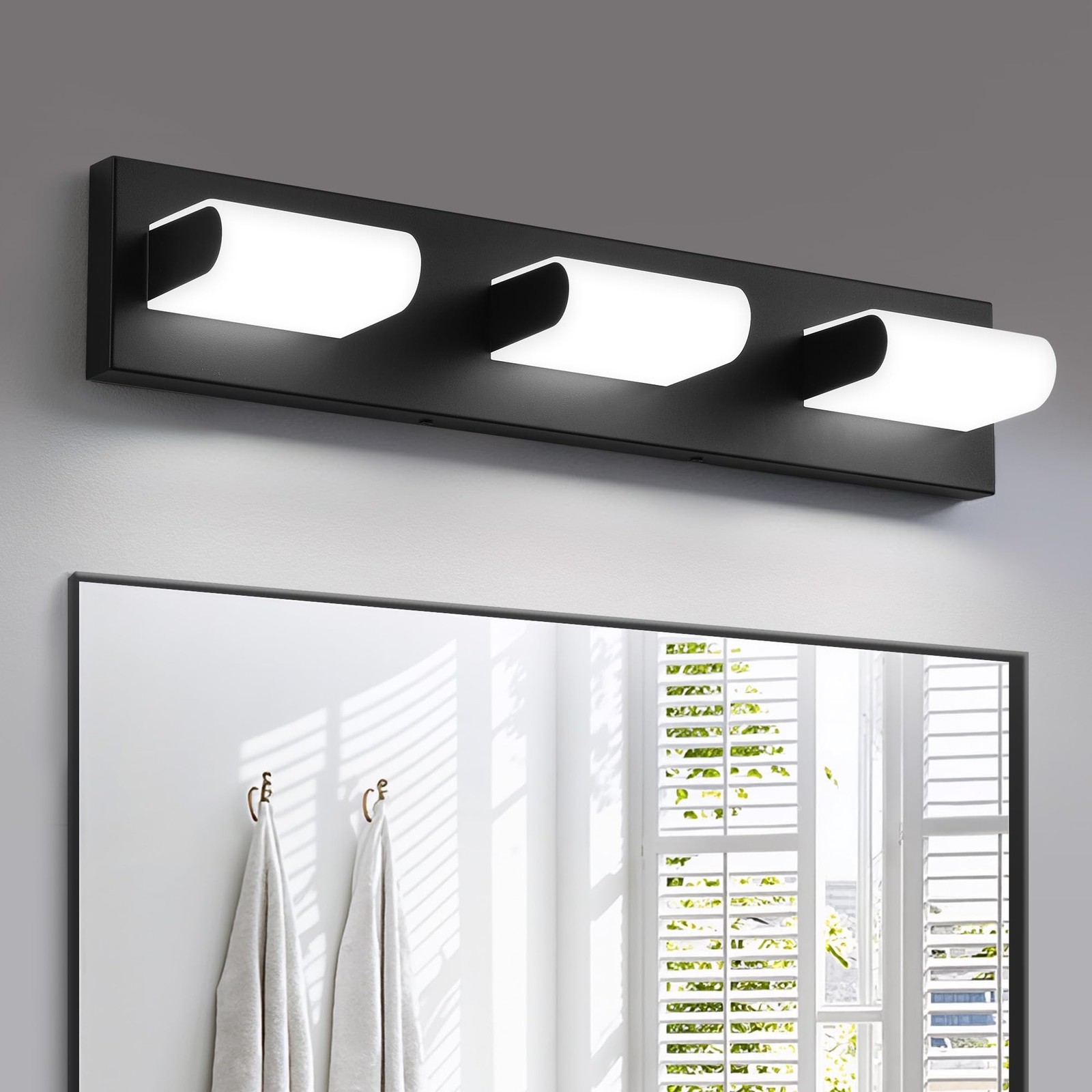 KDG LED Modern Bathroom Vanity Light Fixtures, 3 Lights Matte Black 5000K Wal...