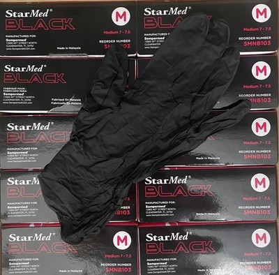 Sempermed Starmed Black Nitrile Exam Gloves Medium Case of 1000 Medical #SMNB103