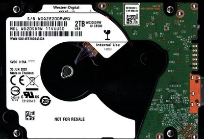 WD20SDRW-11VUUS0 S/N: WXQ2E WESTERN DIGITAL 2TB THAILAND JUN 2020