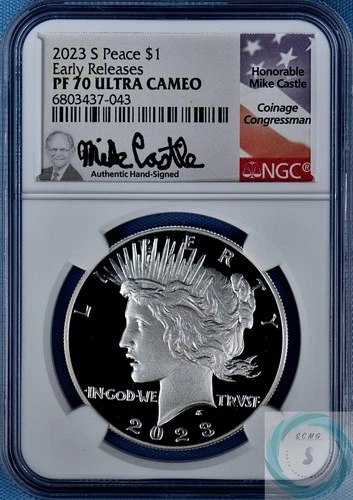 2023 S $1 Proof Peace Silver Dollar NGC PF 70 UC ERs - Flag Signature Label