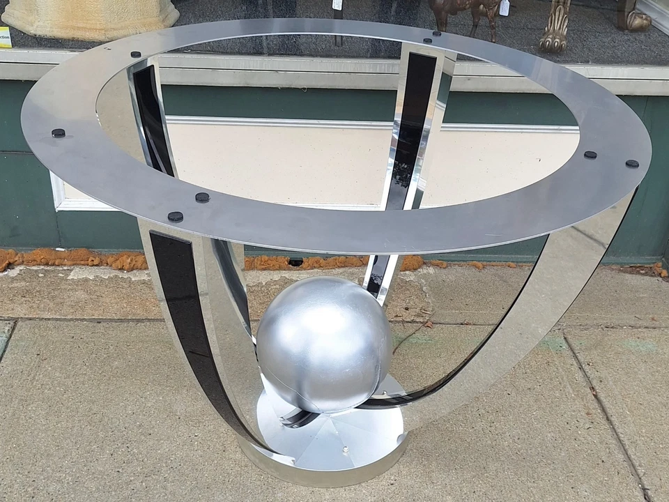 Mesa superior de vidrio cromado y lacado negro Art Deco de diseño de los años 80 Foto 3 de 4