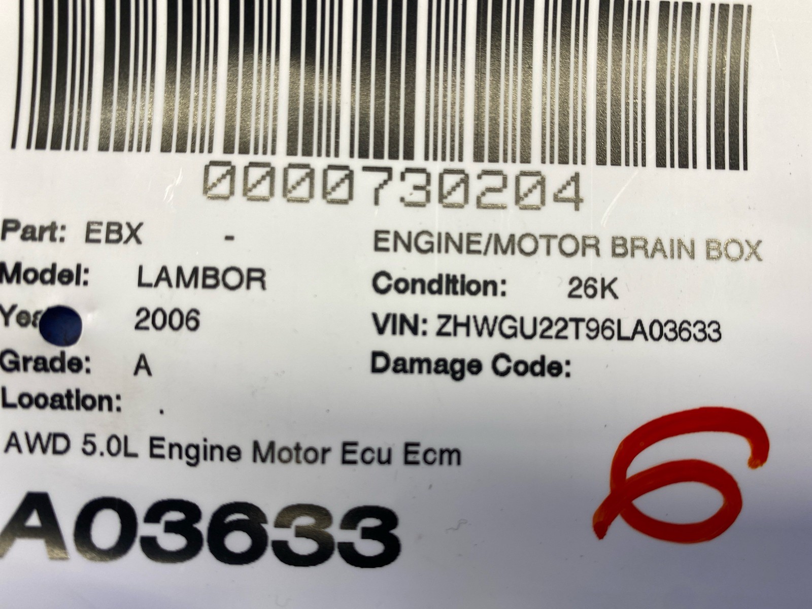 2006 Lamborghini Gallardo LP520-4 Oem AWD 5.0L Engine Control Module Unit