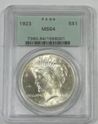 1923 Silver Peace Dollar CERTIFIED PCGS MS 64 Gen 2.3 Holder