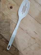 Foley Nylon Slotted Spoon Almond Beige Tan 11” Vintage Plastic