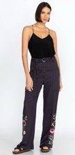 Stunning Johnny Was XL Paloma Belted Wide Leg Pant Navy Floral Bird Embroidered