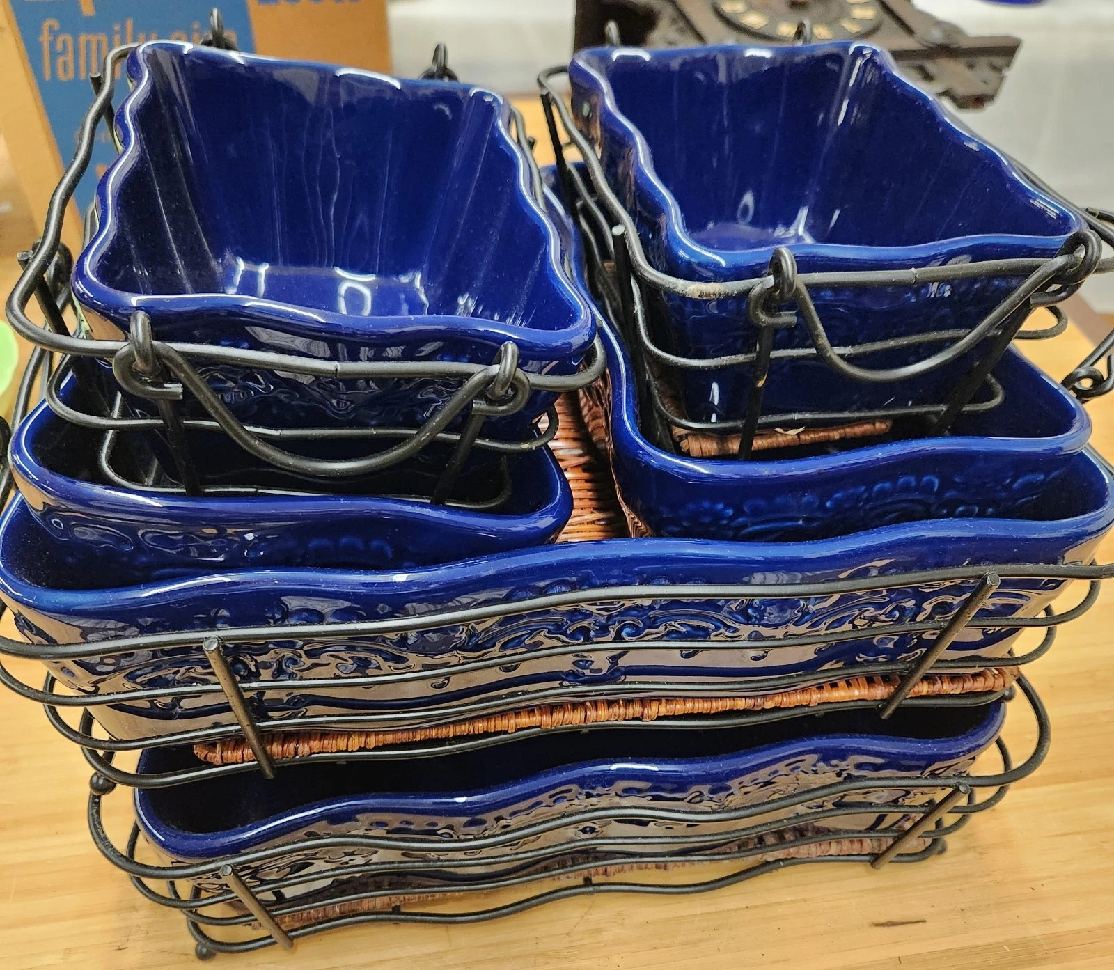 Set Of 6 Ceramic Stoneware Dishes Blue Country Lace Temp-tations By Tara