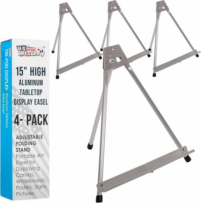 15'' High Aluminum Tabletop Display Easel for Painting (4 Pack), Adjustable Foldi
