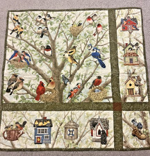 Hand Made Art Quilt / Wall Hanging "Birds and Birdhouses " 24" x 24"
