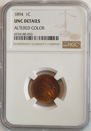 1894 Indian Head Small Cent UNC DETAILS NGC 1C Rainbow Toned