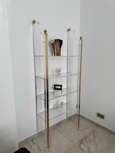 Noble Hollywood Regency Acrylique Étagère en Laiton Vintage - Photo 2 sur 14