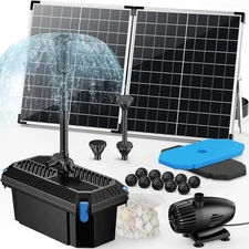 POPOSOAP 55W Solar Fountain Pump with Pond Filter Box, 55W, Black 