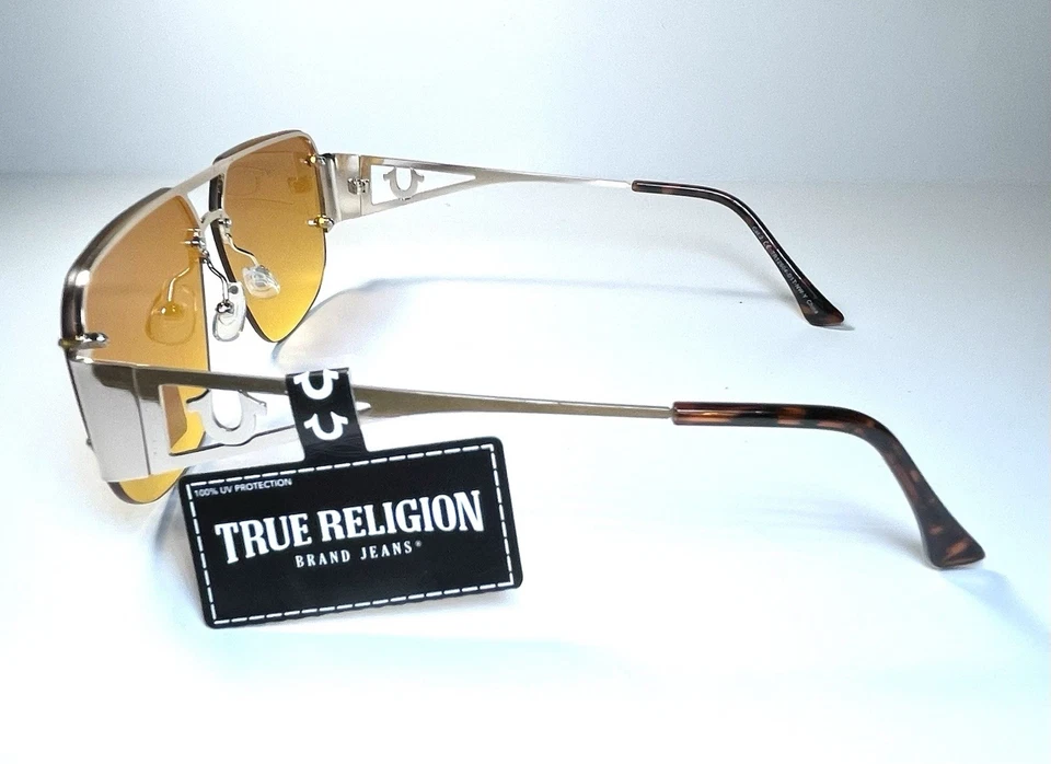 NUEVO TRUE RELIGION Aviador Oro Metal Logo Clásico TR12604 Gafas de sol + Estuche Foto 2 de 4