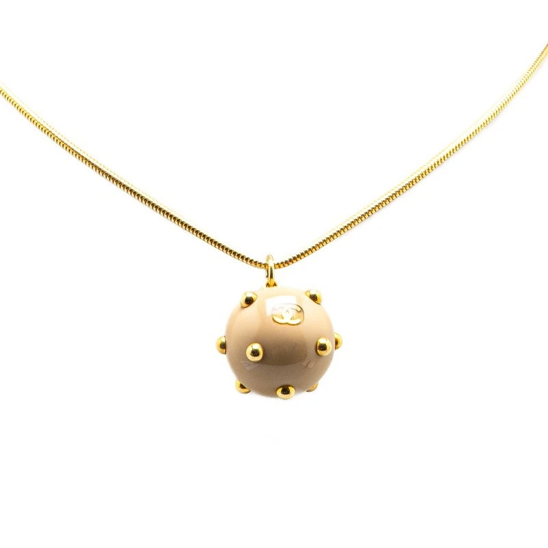 Collana CHANEL Coco Mark borchie a sfera placcata oro beige donna usata