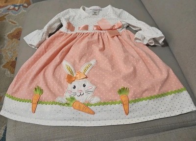 Bonnie Jean Bunny Dress Size 4T Precious Pink Ribbon Applied Carrots Embroidery 