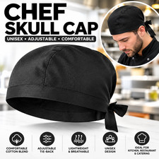 Chef Skull Cap Kitchen Cooking Hat Adjustable Baker Waiter Catering Black Unisex