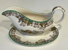 Vintage Copeland Spode Byron England Gravy Boat w/Attached Underplate 8 ¼”